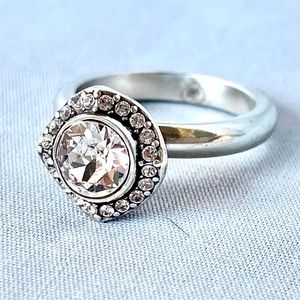 Flawless Brighton Size 6 Silver Crystal Halo Solitaire Ring